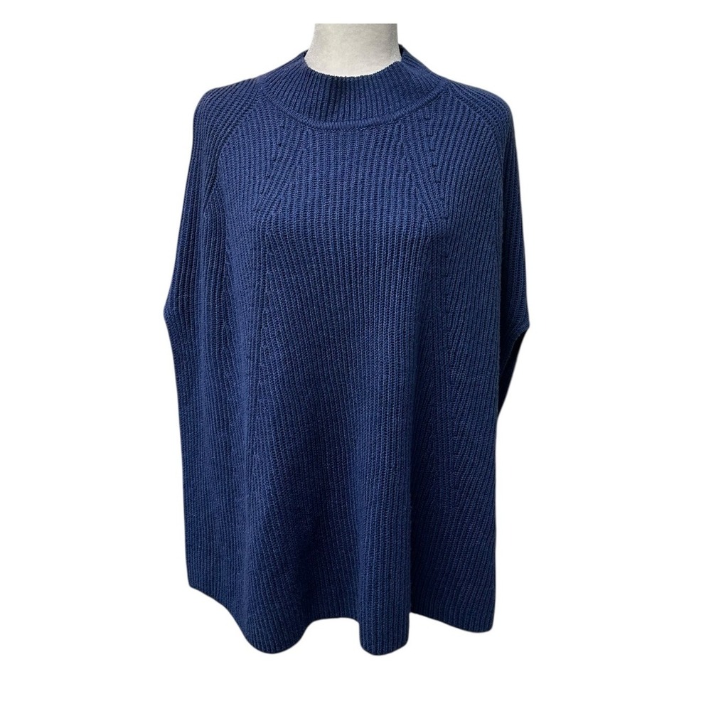 J Jill Poncho Womens One Size Blue Cable Knit Mock Turtleneck Oversized Mature